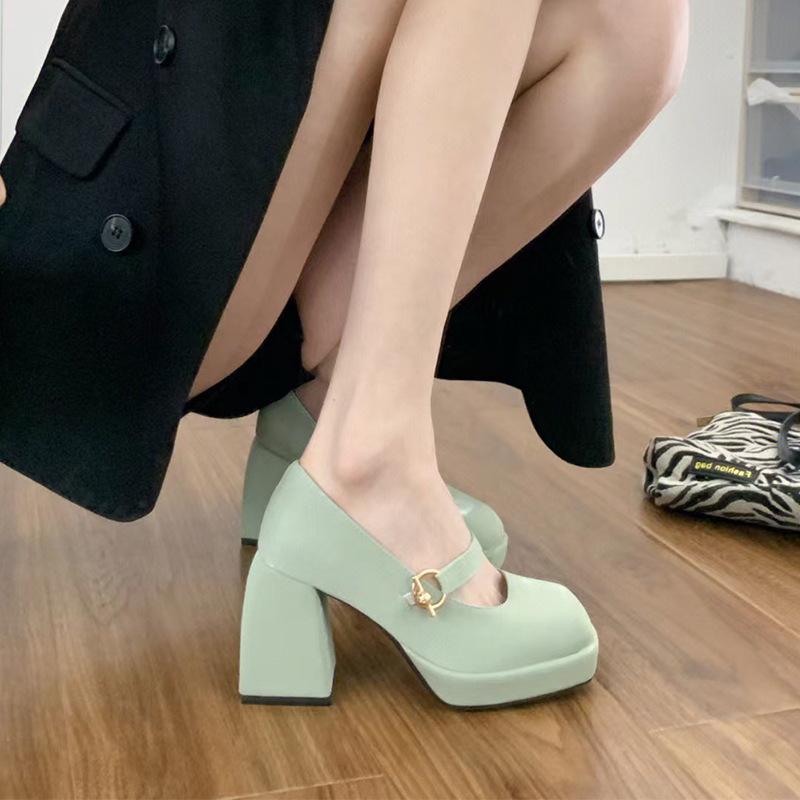 French Mary Jane Shoes Women Spring Temperament Thick Heels Slim High Heels.
