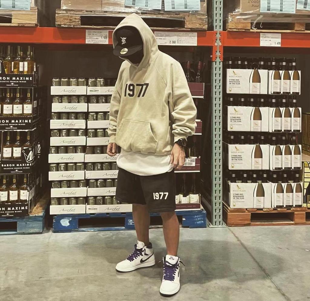 ESSENTIALS FOG 1977 Unisex Hoodie - Flocked Velvet, Loose Fit, Autumn/Winter Trend