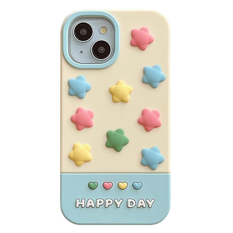 

For iPhone 15 Silicone Case Cute 3D Colorful Stars Design Shockproof Phone Back Cover A