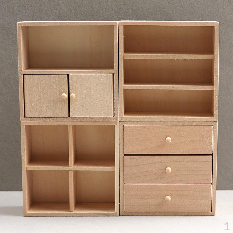 

Dollhouse Mini Cabinet Set Miniature Furniture Wood 1:12 DIY Scene Accessories for Micro