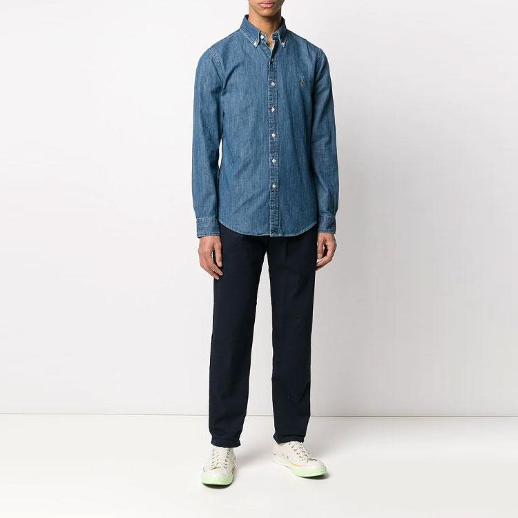 Polo Ralph Lauren Button Logo Denim Long Sleeve Shirt Men shirts Blue 710548539-001