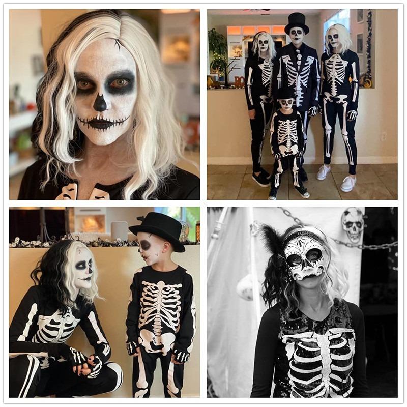 BERON Perucă Scurtă Ondulată Neagră și Albă Yin-yang pentru Femei Perucă Ondulată Perucă Cosplay de Halloween Bandă de Păr