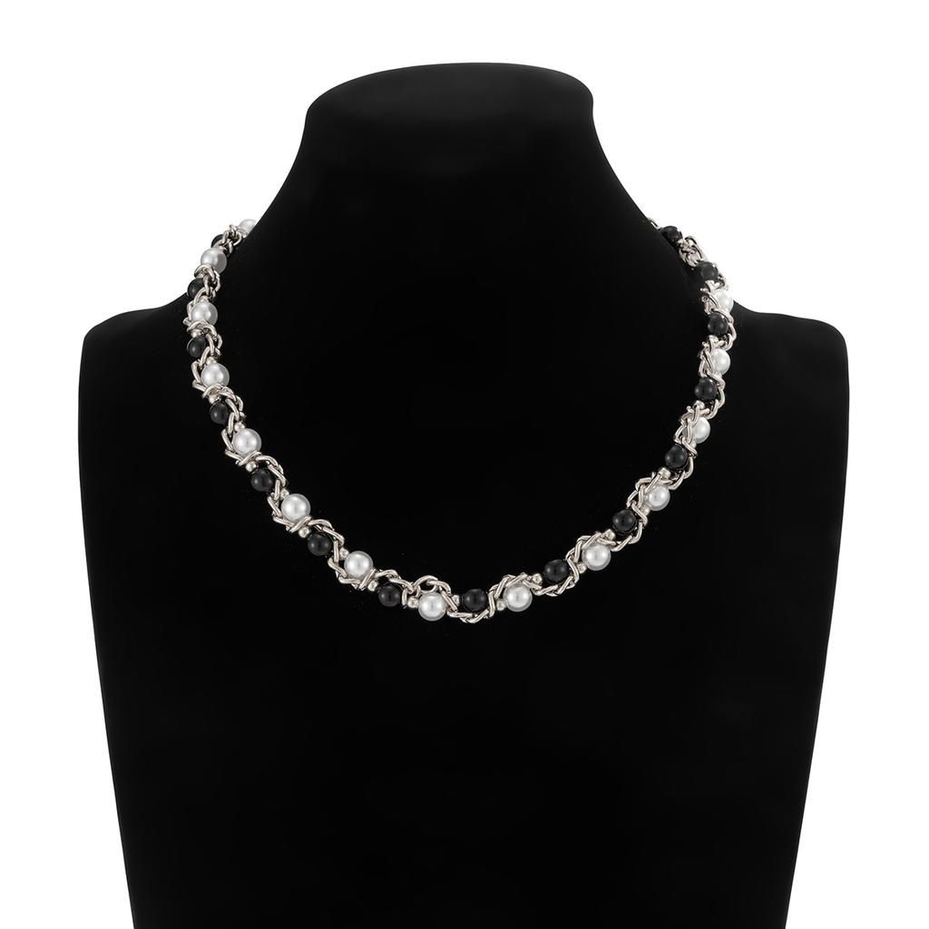 New Pearl Chain Wrapped Collarbone Chain Men's Trendy Hip-Hop Personality Men's Collarbone Chain Men's Neck Chain