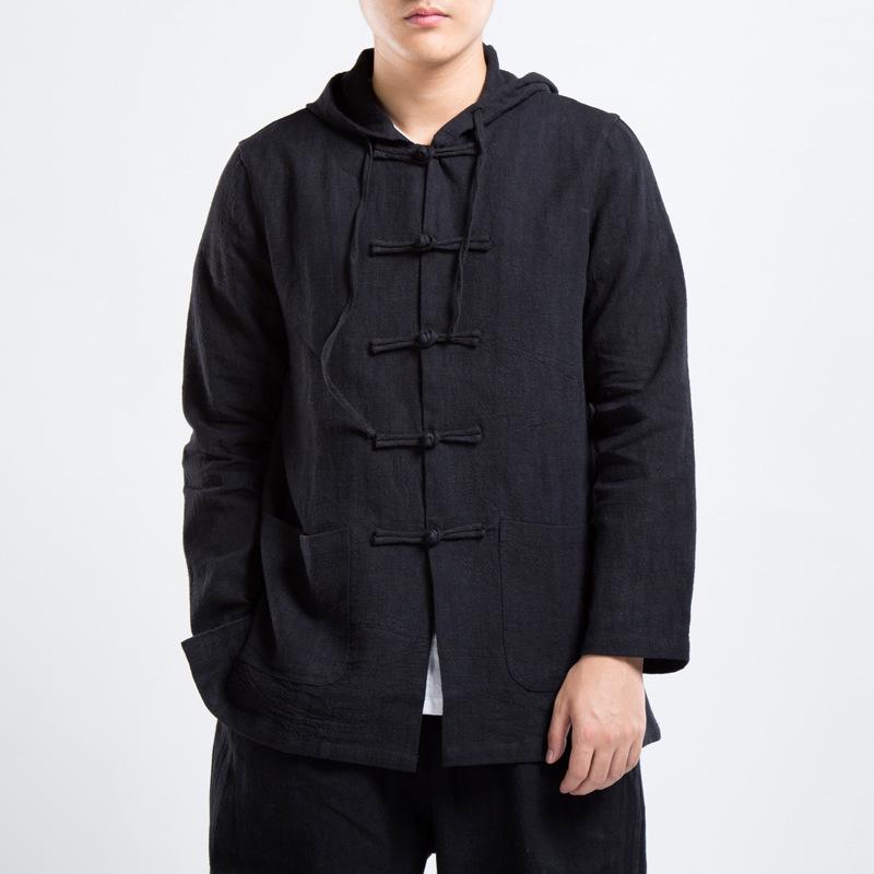 Men's Retro Linen Hooded Jacket: 2021 Autumn/Winter Chinese Style with Frog Buttons