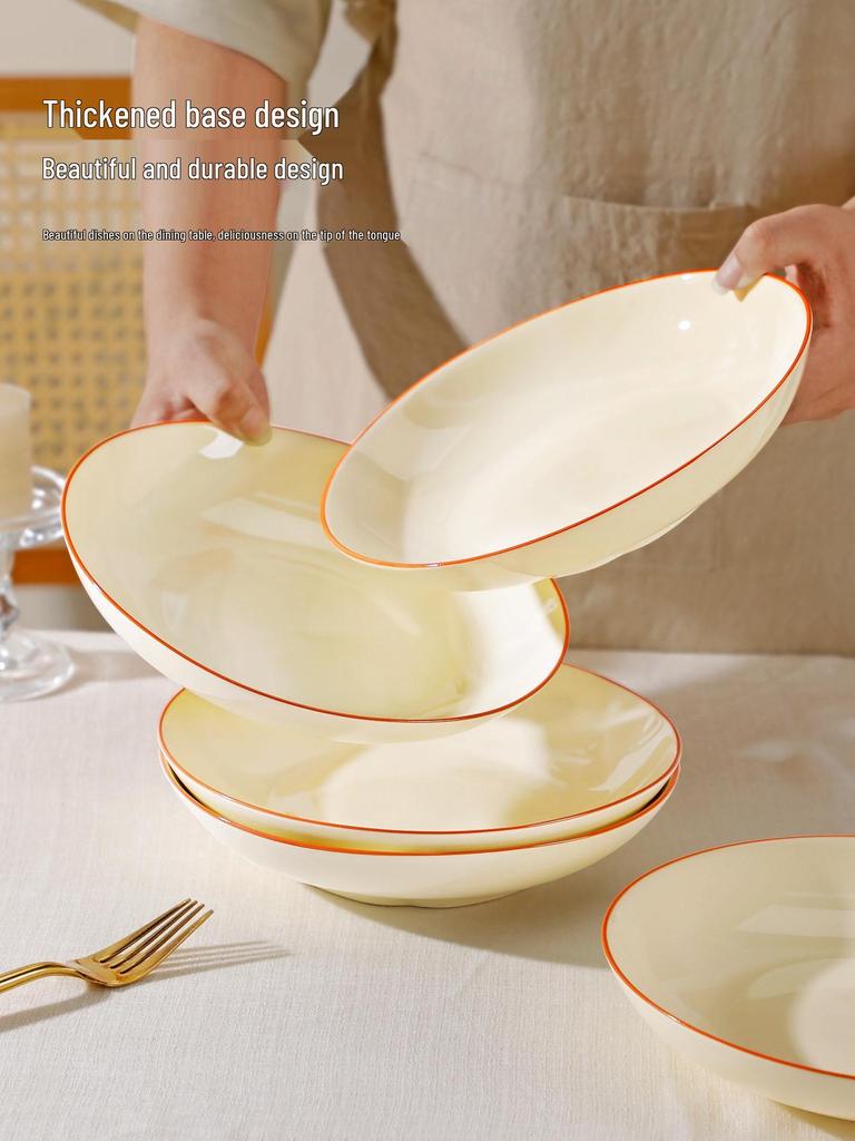 Retro Cream Style Deep Soup Plate - 2025 Underglaze Breakfast & Rice Tableware.
