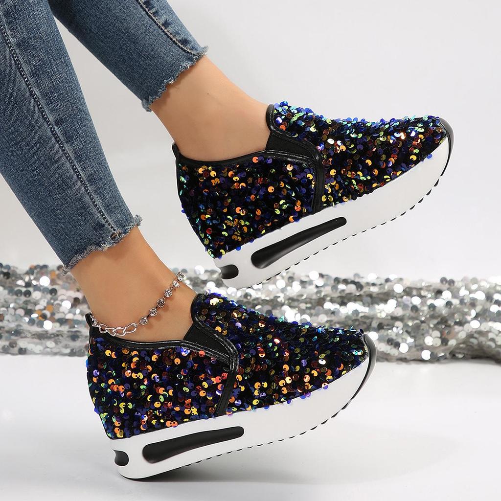 Scarpe Basse Casual da Donna con Glitter e Paillettes, Moda Versatile, Aumenta Altezza Interna, Primavera ed Estate