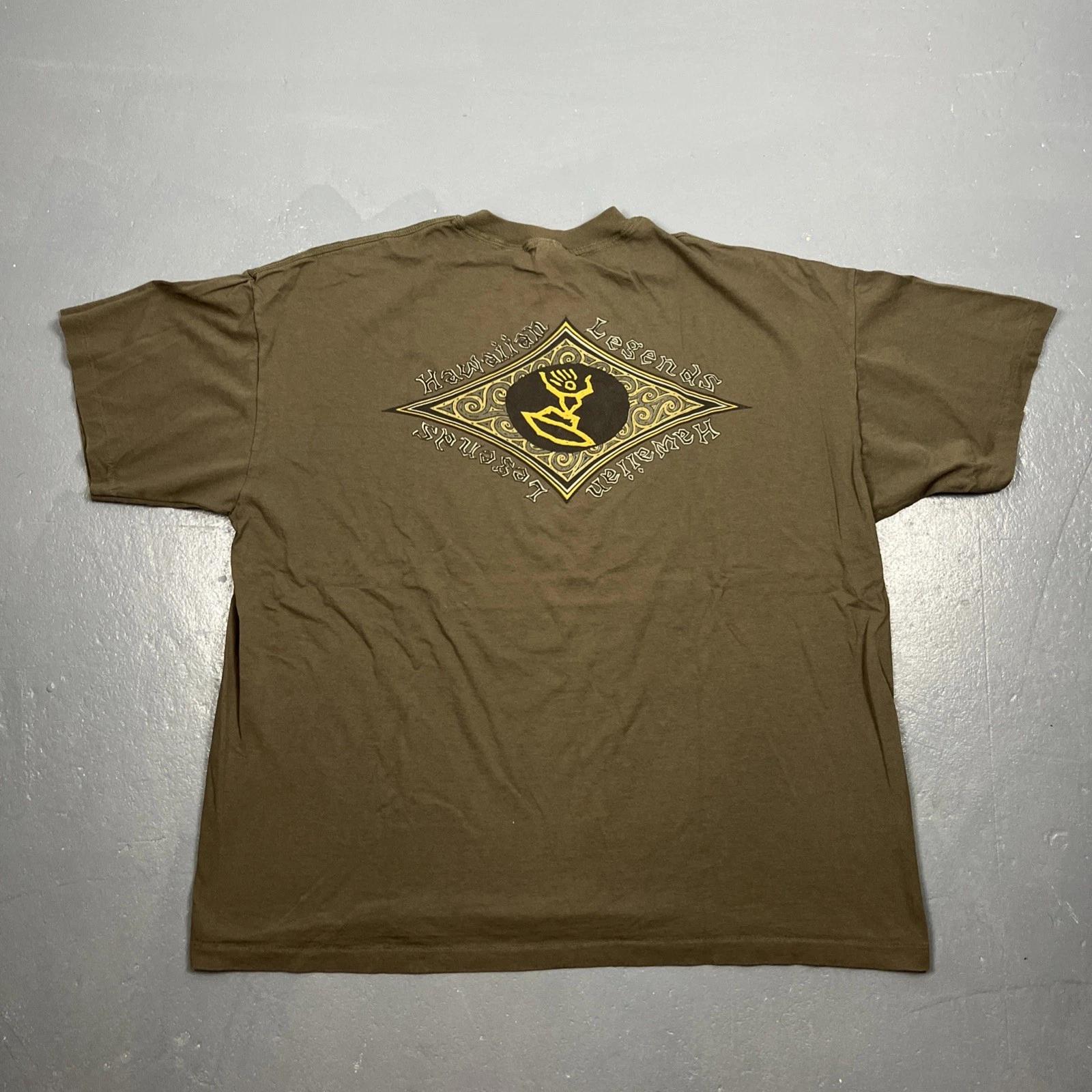 

Vintage 90s Hawaiian Legends Surf Tshirt 3XL Dbl Sided Olive Green VTG Faded 2XL