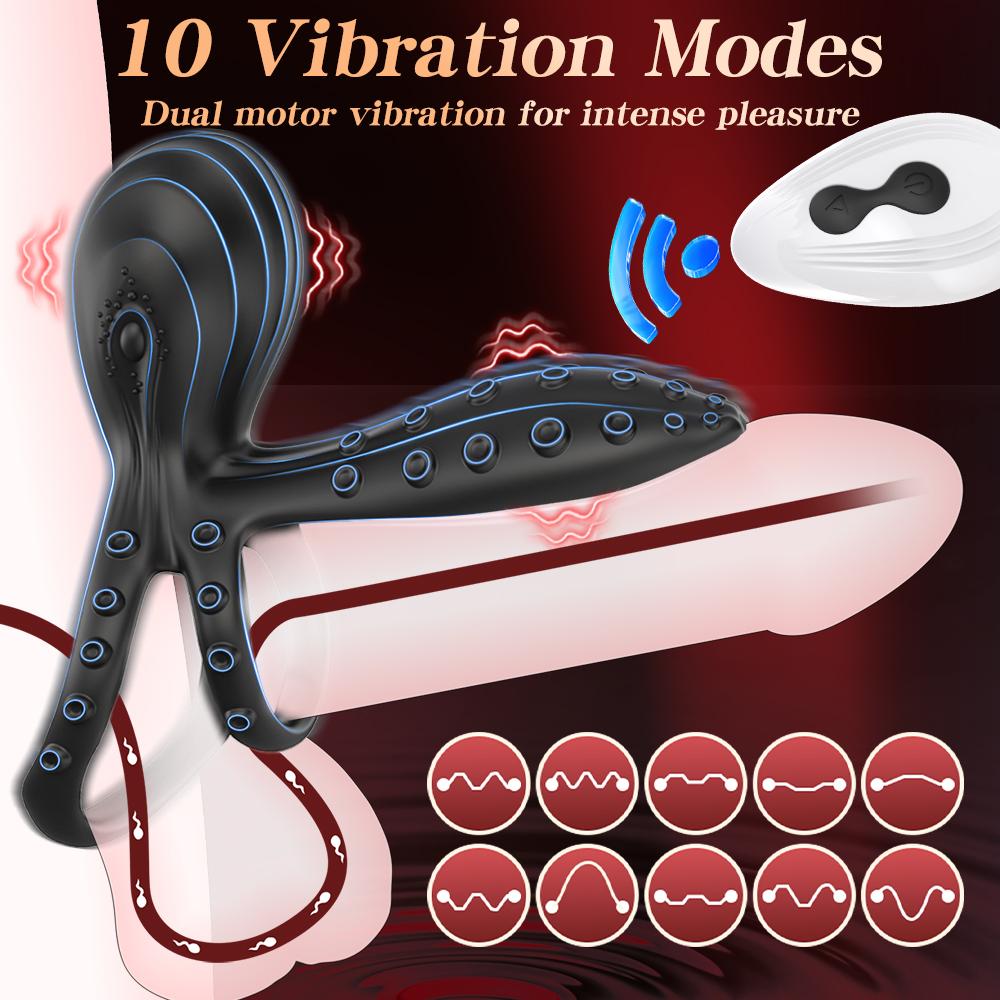 Anel de Trava Polvo Plug Anal Vibratório Massageador de Próstata Anel de Manga Vibradores para Homens Retardar a Ejaculação Controle Remoto Anel Peniano Brinquedo Sexual para Homem +18