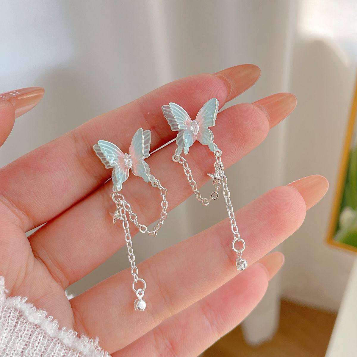 

Серьги-бабочки с фиолетовым градиентом: Элегантные серебряные серьги-иглы для женщин со свежим, милым и сказочным очарованием