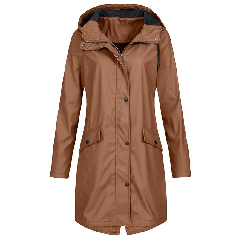 Womens Mid-Length Hooded Windbreaker Jacket Outdoor Hiking Raincoat Casual Fall Winter Coat 7 Colors 6 Sizes