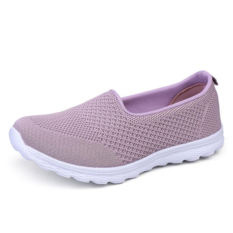 Women's Flying Weaving Shallow Mouth Women's Shoes Casual Breathable Flat Bottom Single Shoes Mesh Four Seasons Shoes Large Size Sleeve Lazy Shoes