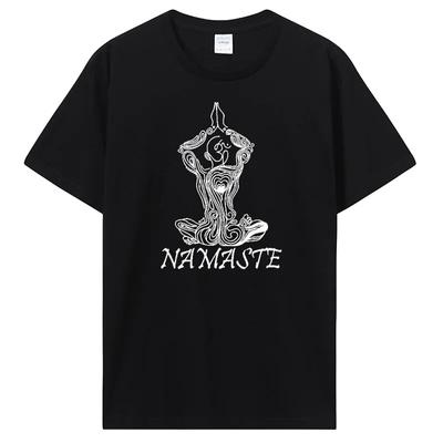 NAMASTE Yoga Kadın Baskılı Tişört Unisex Kısa Kollu Pamuklu Bol Tişört Yazlık Tişört Tişört Üstleri Harajuku Sokak Giyim