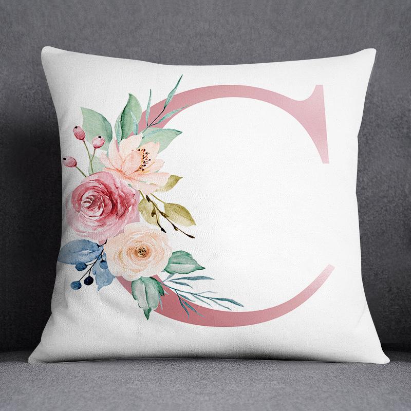 Floral Alphabet Pattern Decorative Pillowcase Square Pillowcase Home Office Decorative Cushion Cover