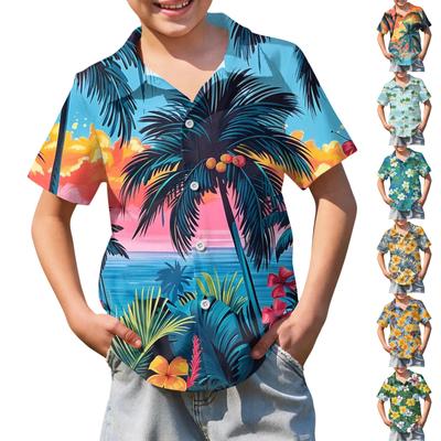 Jungen kurzärmeliges Hawaiihemd, Kinder Sommer Hemd mit Knöpfen