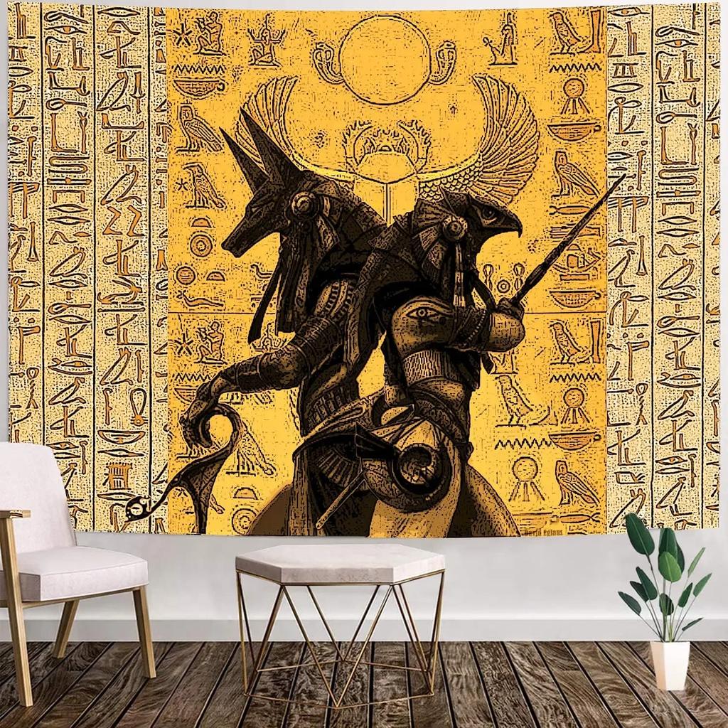Altes Ägyptisches Heiliges Wandbild Hieroglyphen Schnitzereien Mythologie Anubis Zepter Kunst Wandteppich Wandbehang Schlafzimmer Dekoration