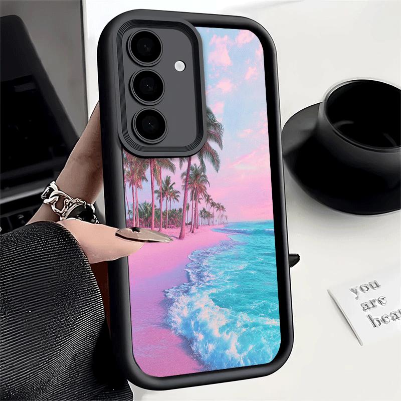 Phone Case for Samsung Galaxy S26 S25 Ultra S24 FE Pink Sunset Beach Dreamy Scenery Shell S23 Plus S22 + S21 S20 5G Soft Silicon