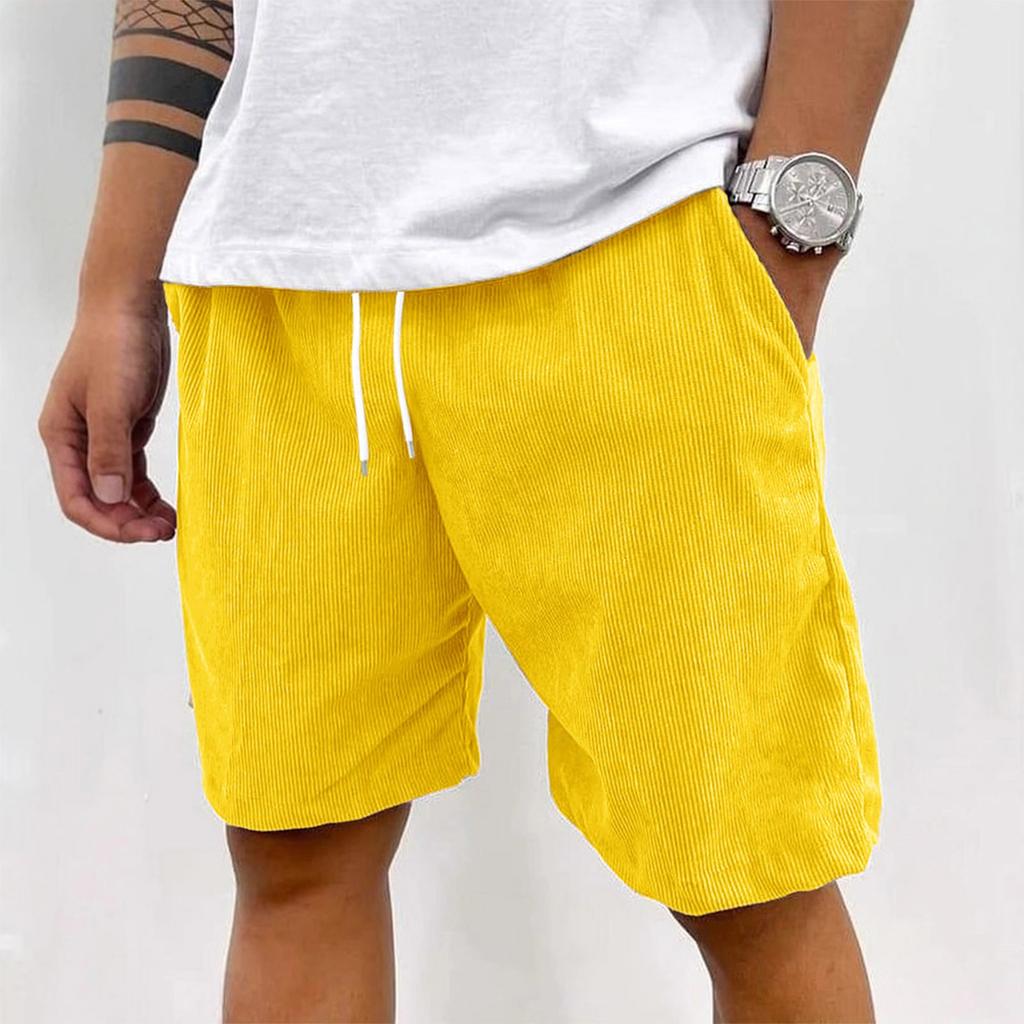 Men's Retro Corduroy Shorts, Casual Loose And Textured Shorts, Solid-color Sport Knee-length Pants