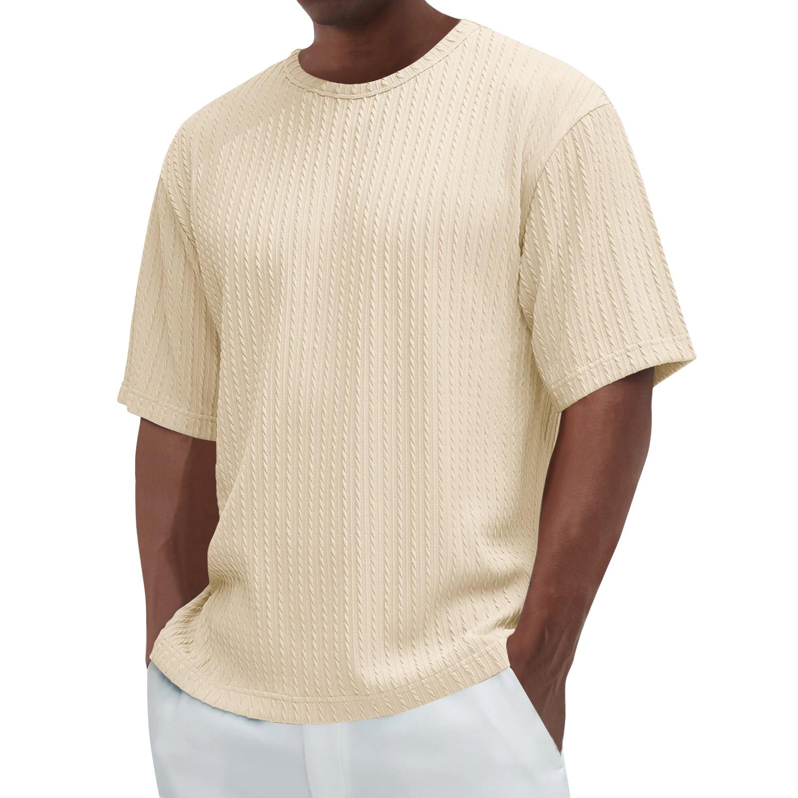 

Мужская летняя однотонная текстурированная рубашка с круглым вырезом и коротким рукавом, мужская повседневная модная рубашка XXL бежевый