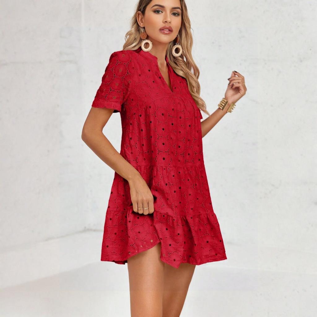 Women's Dress Casual Flowy Dresses V-neck Vocation Boho Beach Sundress