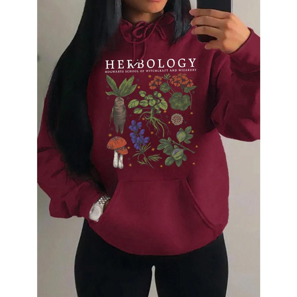Herbology Plant Composition Printing Hoodies Women Hip Hop All-Match Sportswear Casual Hoody Autumn Pocket Pullover
