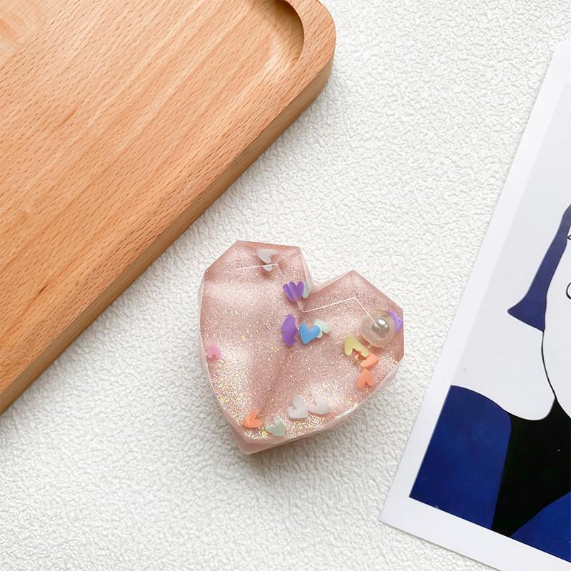 Three Dimensional Heart-shaped Mobile Phone Airbag Bracket With Drop Glue Pearl Glitter Expandable Back Sticker Desktop Stable Support Ring Buckle
