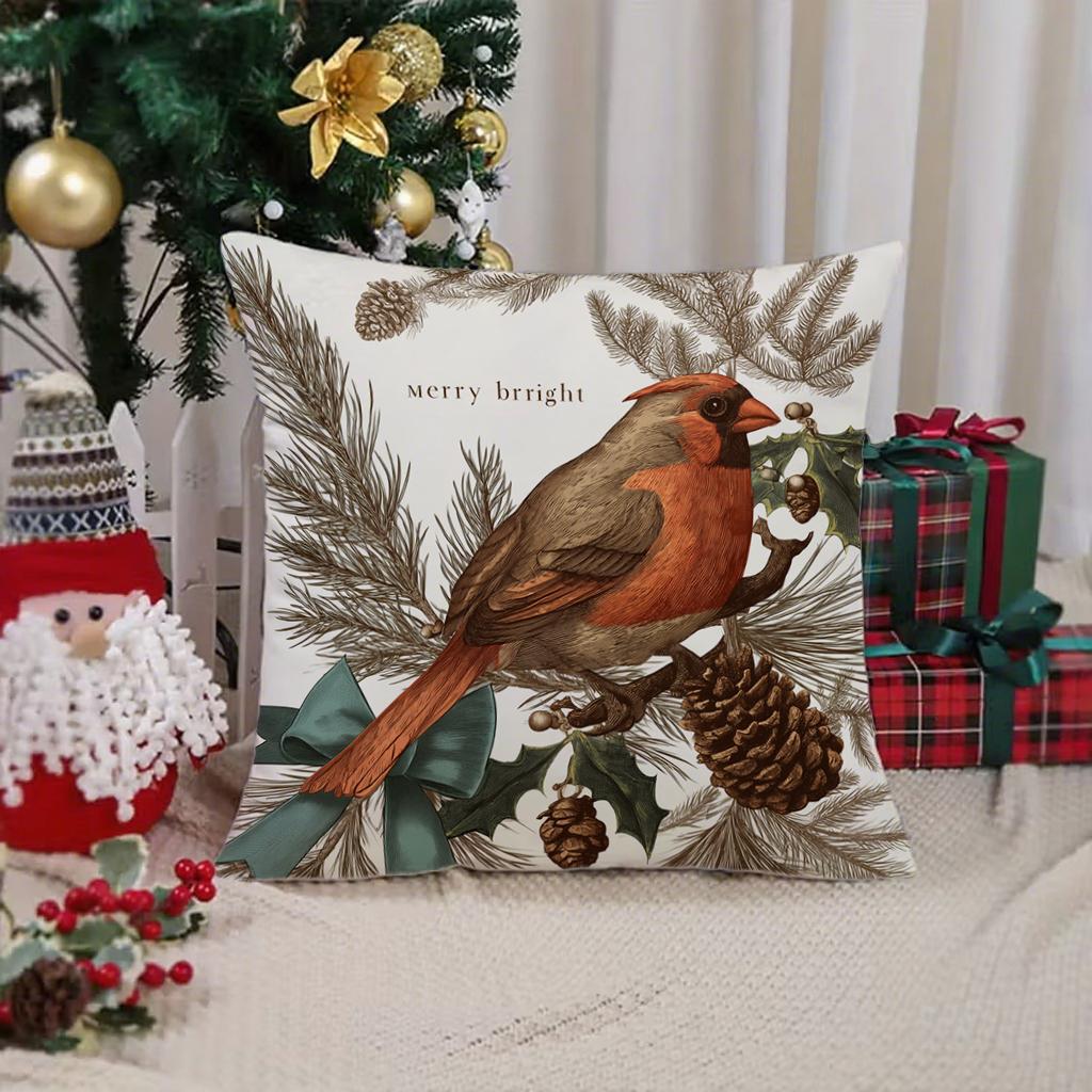 

Christmas-themed Pillowcases with Birds and OrnamentsSuitable for sofa car bedroom decorative cushion cover pillow cover 16x16Inch