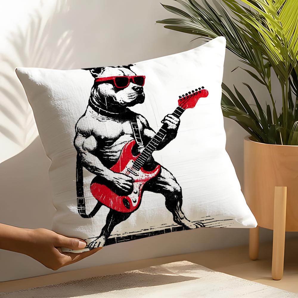Funny Animal Guitar Playing Patterns 3 Linen Cushion Covers For Decorative Sofa Home Pillows Case Car Chair Pillows Cases