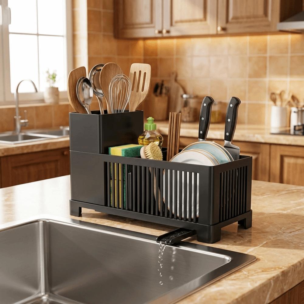 Drying Kitchen Sink Organizer Space Saving Drain Rack Holder Storage Basket Kitchen