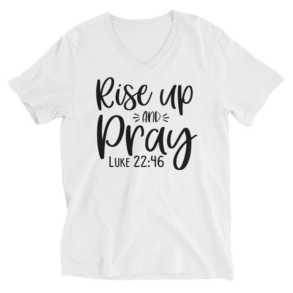 Rise up and Pray, Christian Religious Faith Based Unisex V-Neck T-Shirt Clothing 2XL