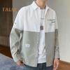 Vår høst herre skjorte turn-down krage trykt colorblock button-down cardigan løs Streetwear Young Cargo Style skjorte kåpe