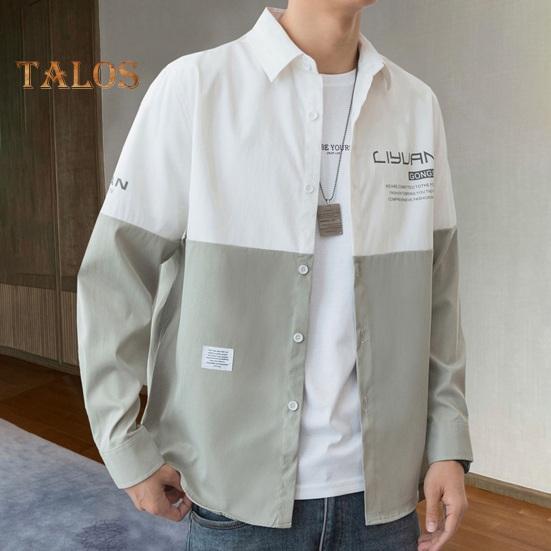 Vår høst herre skjorte turn-down krage trykt colorblock button-down cardigan løs Streetwear Young Cargo Style skjorte kåpe
