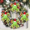 12 Pcs Red Green Dot Christmas Bow Rustic Burlap Bow with Green Furry Hair And Santa Hat for Xmas DIY Crafts Party Decoration