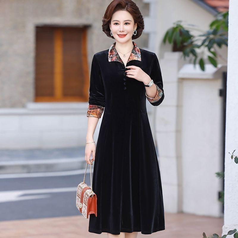 Весенне-осеннее женское приталенное бархатное платье большого размера А-силуэта, длинное бархатное платье XL чёрный