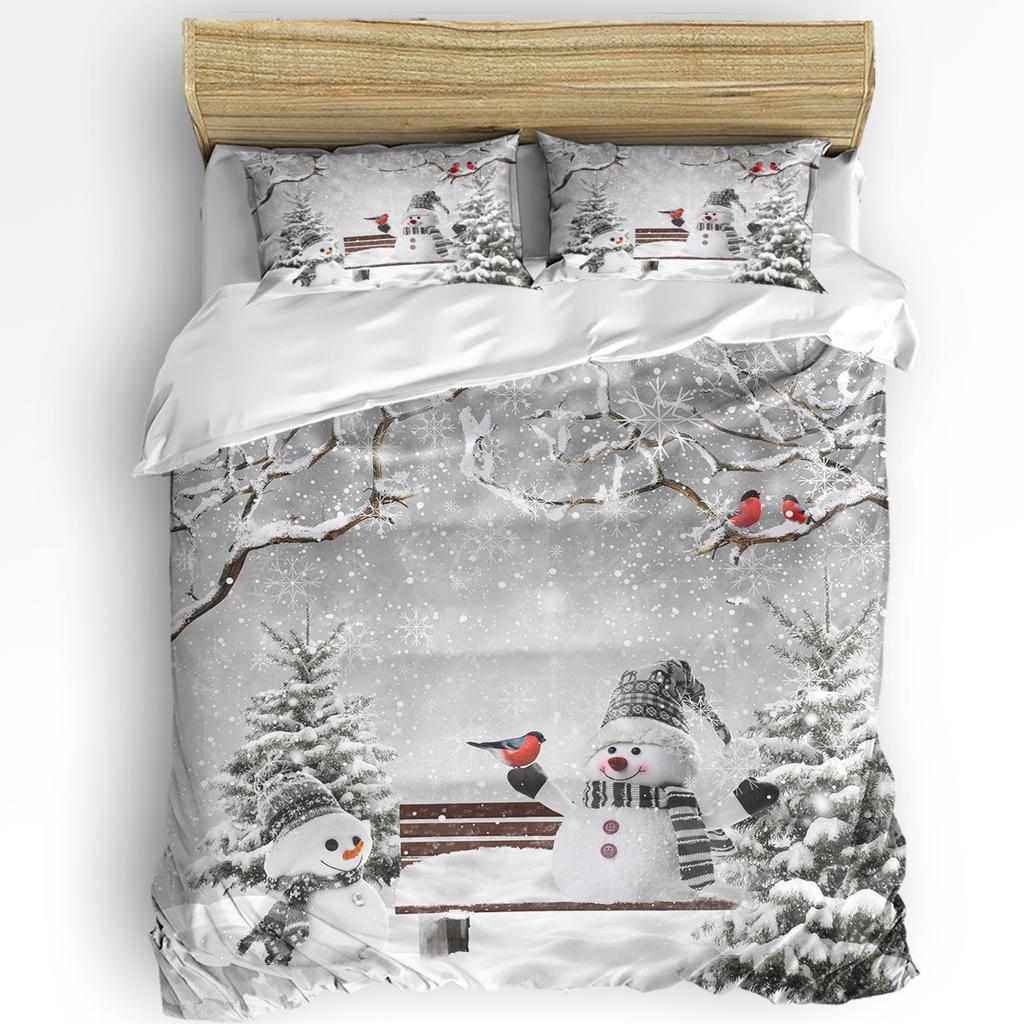 Christmas Snowflake Blue 3pcs Bedding Set For Double Bed Home Textile Duvet Cover Quilt Cover Pillowcase