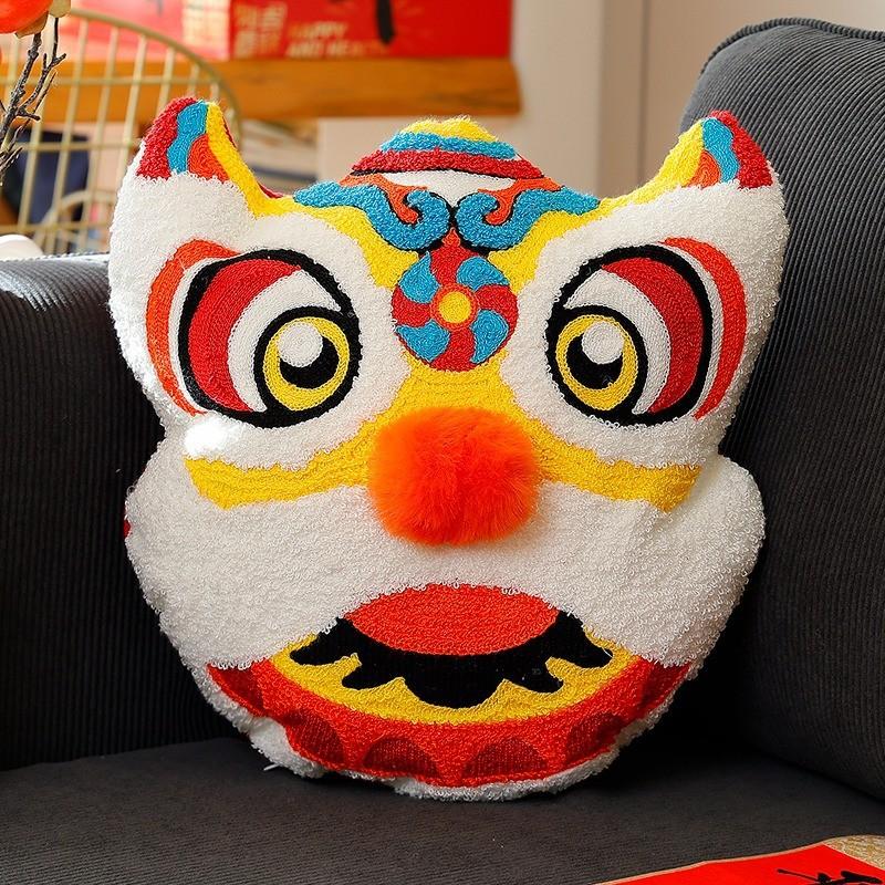 Traditional Chinese New Year Pillow Plush Cushion With Festive Embroidery For Home Decor