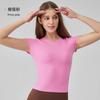 Summer nude round neck thin yoga clothes top tight waist outdoor breathable high elastic fitness sports short sleeves women