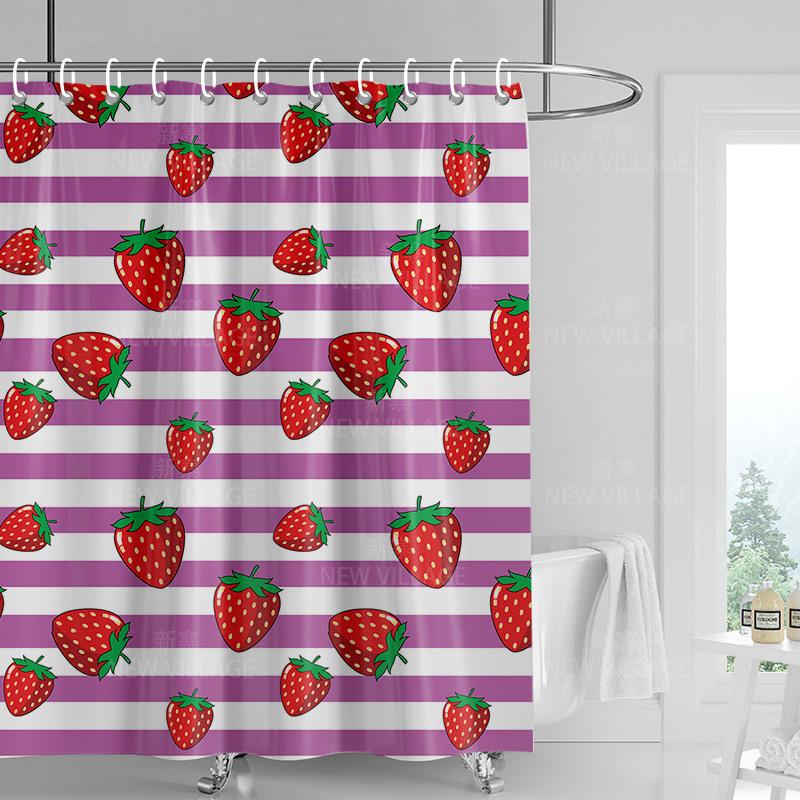 Home shower curtains bathroom Decora waterproof fabric non-slip bathmat water absorption curtain Modern nordic boho plant fruit