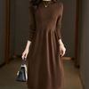 Taillenbetonendes Strickkleid für Damen Einfarbig Lässig Midilang Pullover A-Linien-Pulloverkleid für Herbst und Winter