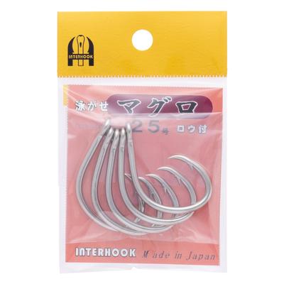 Large Fishing Hook for Live Size Pack of 5 Interhook, Tuna, Brazed, Silver, 25,