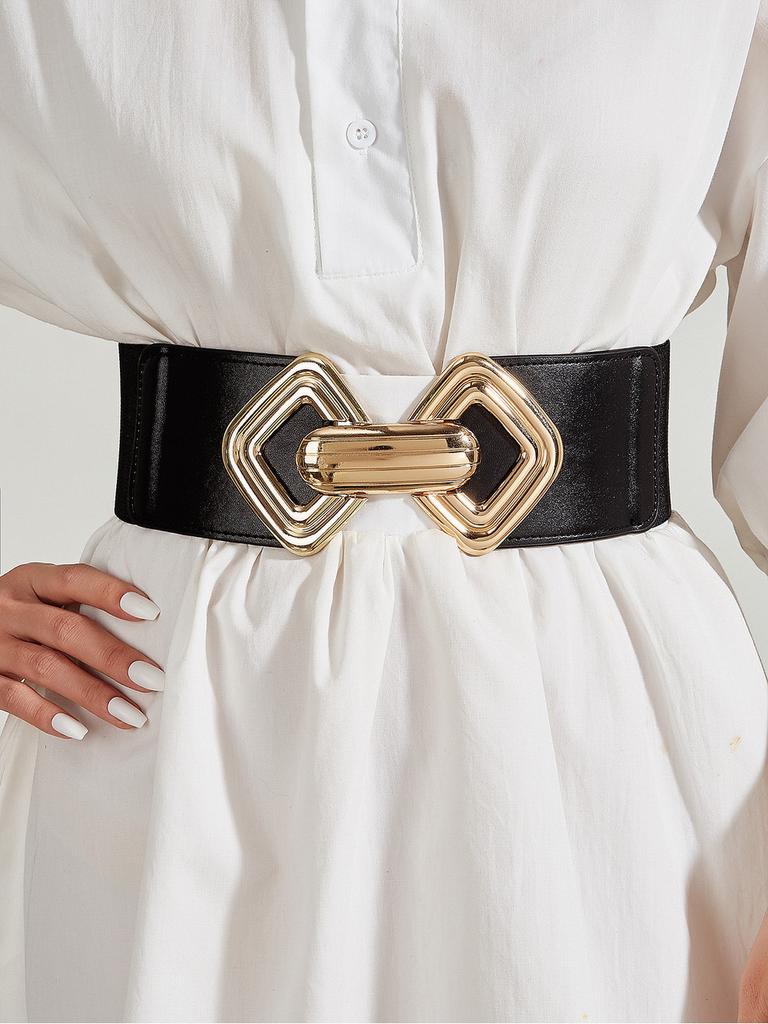 Stylish European And American Style Wide Elastic Waist Belt With Ornate Dress Decoration