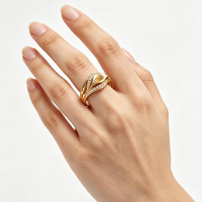 Gold Tone Floral Ring for Women, Calla Flower Zircon Fashion Jewelry with Openwork Detail for Date Night Styling
