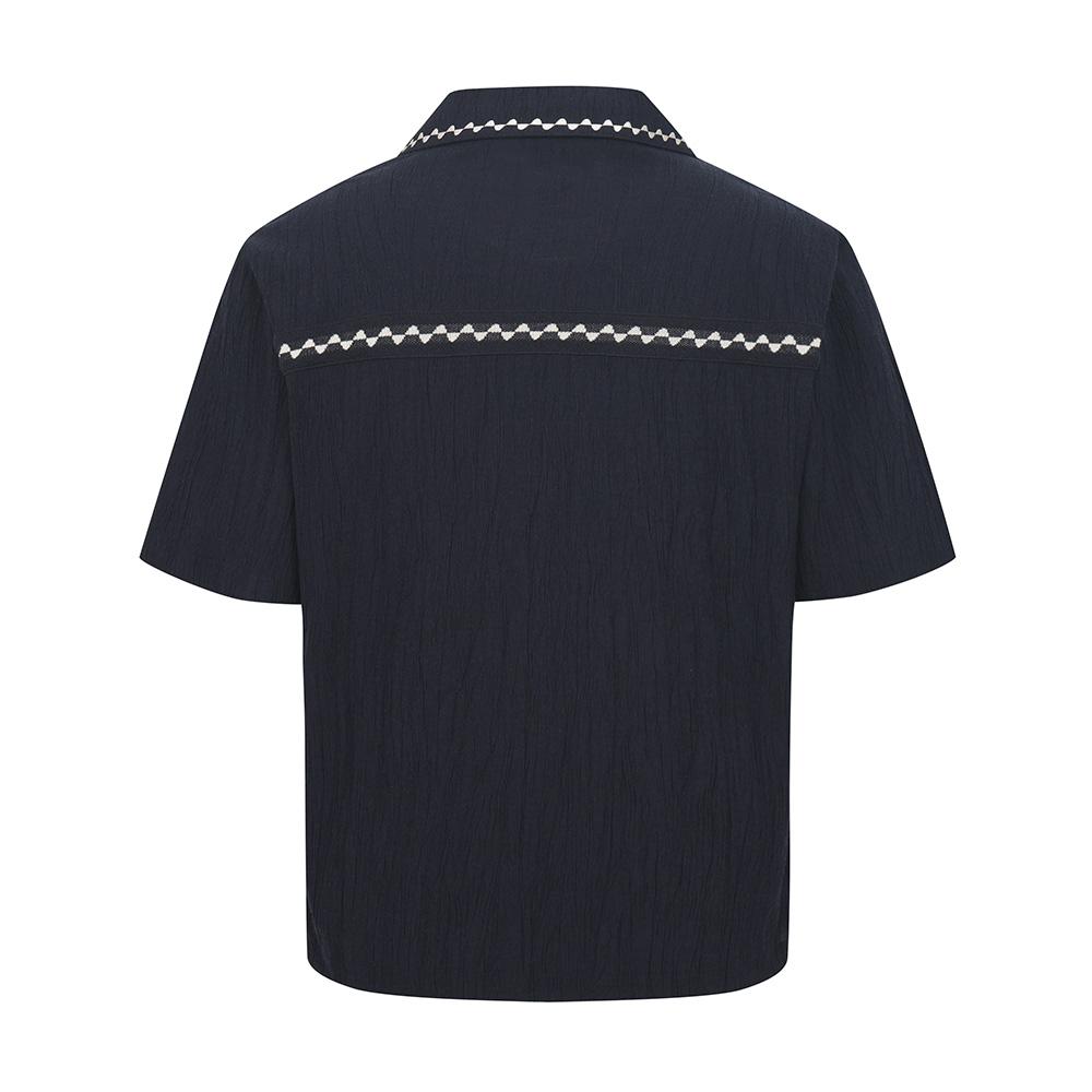 MALBON GOLF Summer Pleated Half-Open Collar T-Shirt Navy (Man)