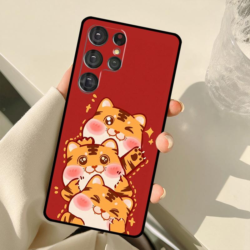 Funny Cartoon Tiger Case For Samsung Galaxy S24 Ultra S21 S22 S23 S25 Ultra S9 S10 Plus S20 FE S23 FE Back Cover