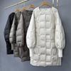 Womens Oversized Mid-Length Down Jacket Loose Fit White Duck Puffer Coat With Zippered Pockets