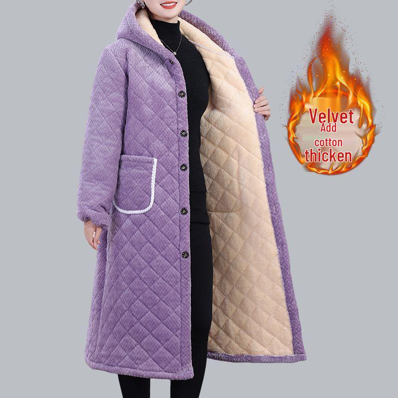 Women's Winter Warm Cotton Coat and Over-the-Knee Casual Robe
