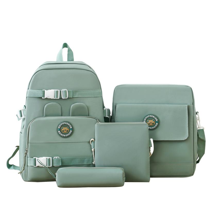 Elementary Solid Color School Bag Girls Large Capacity Canvas Backpack Set College Style Backpack