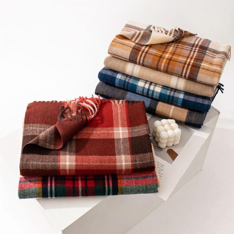 Womens Warm Faux Cashmere Scarf With Plaid Long Wrap Shawl Winter Office Commute