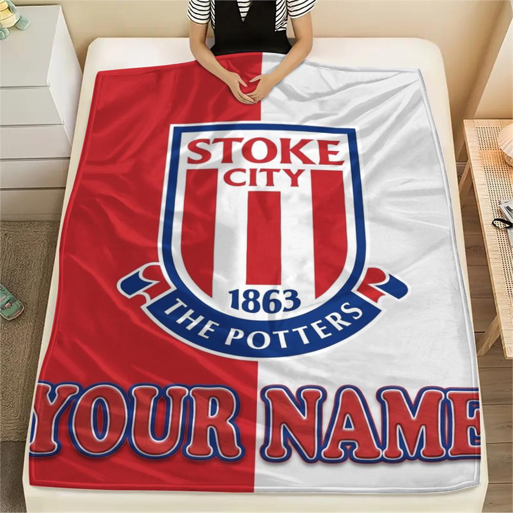 1PC Custom Name Stoke City FC Patterned Flannel Blanket Suitable For All Seasons for Home Decor Warmth and Comfort Gifts Holiday Present