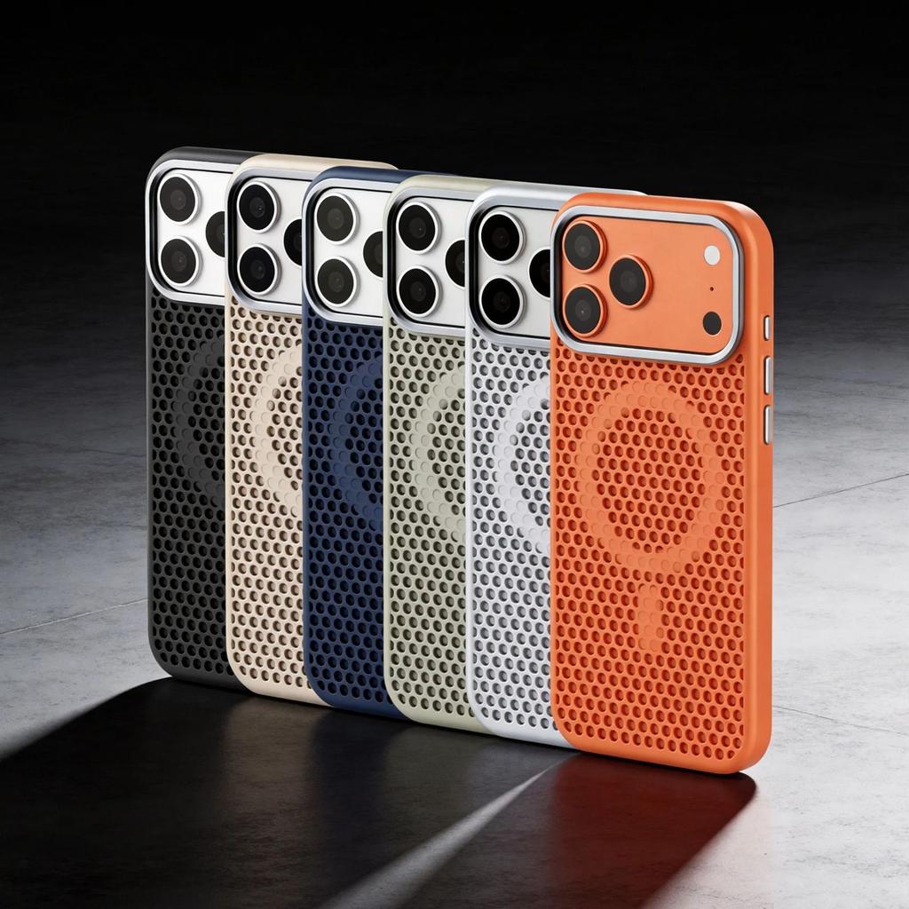 Honeycomb Grid Breathable For Magsafe Case For iPhone 17 Air 16 15 14 13 12 Pro Max Plus Alloy Lens Magnetic Hard PC Back Cover