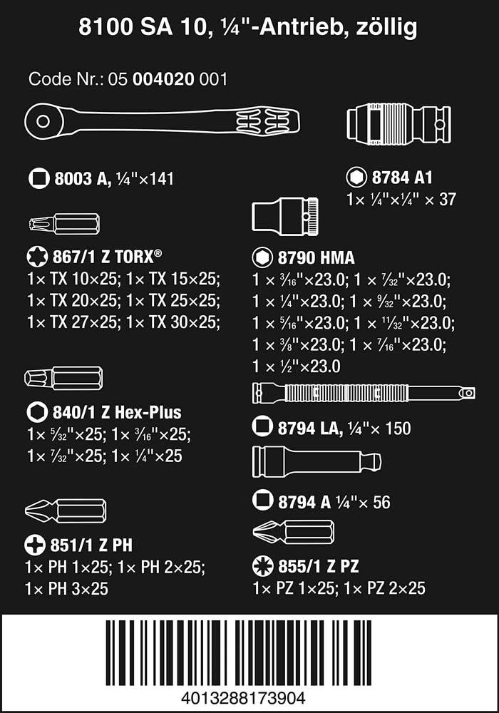 Wera 05004020001 Zyklop Metal Ratchet Set 8100 SA 28 Pieces Imported from 10, Push-Button Switch, 1/4" Drive, [Officially Japan]